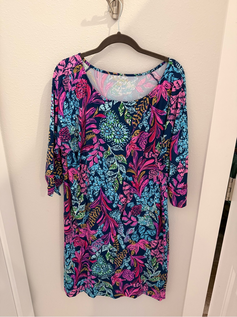 Lilly Pulitzer Navy, Pink, Green Patterned Scoop Neck Top